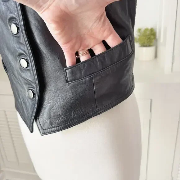 Vintage 90s Y2K DKNY Black Leather Vest Size S - Picture 4 of 7